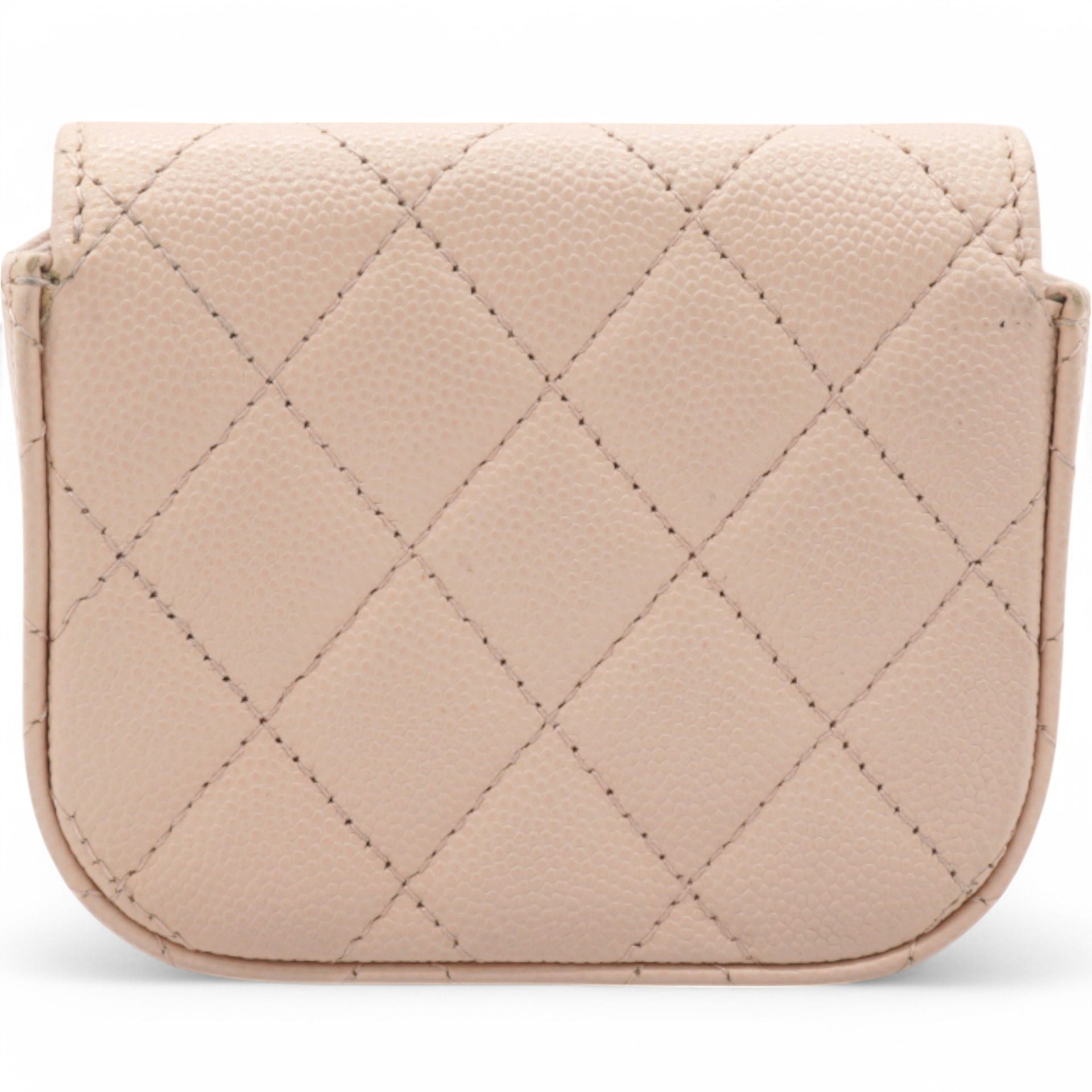 Caviar Quilted Micro Clutch With Chain Light Beige