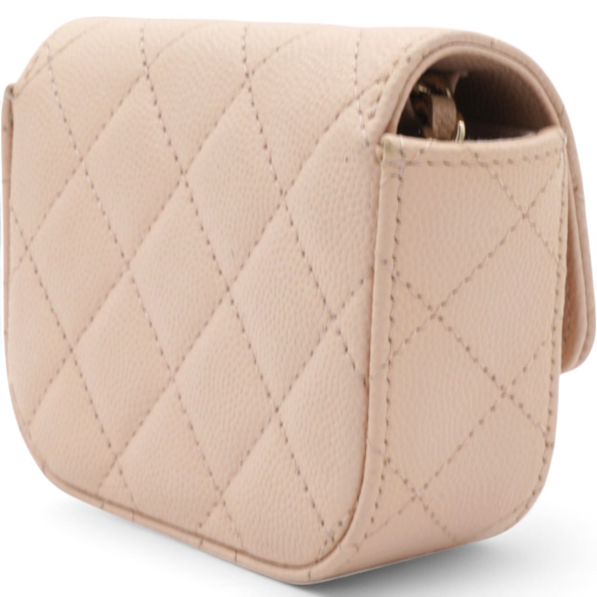 Caviar Quilted Micro Clutch With Chain Light Beige