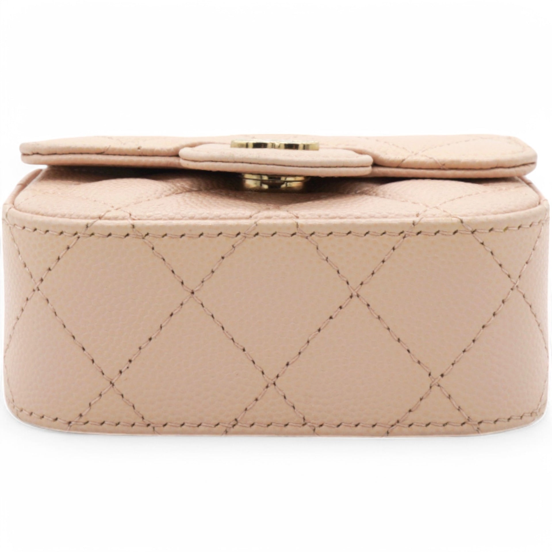 Caviar Quilted Micro Clutch With Chain Light Beige