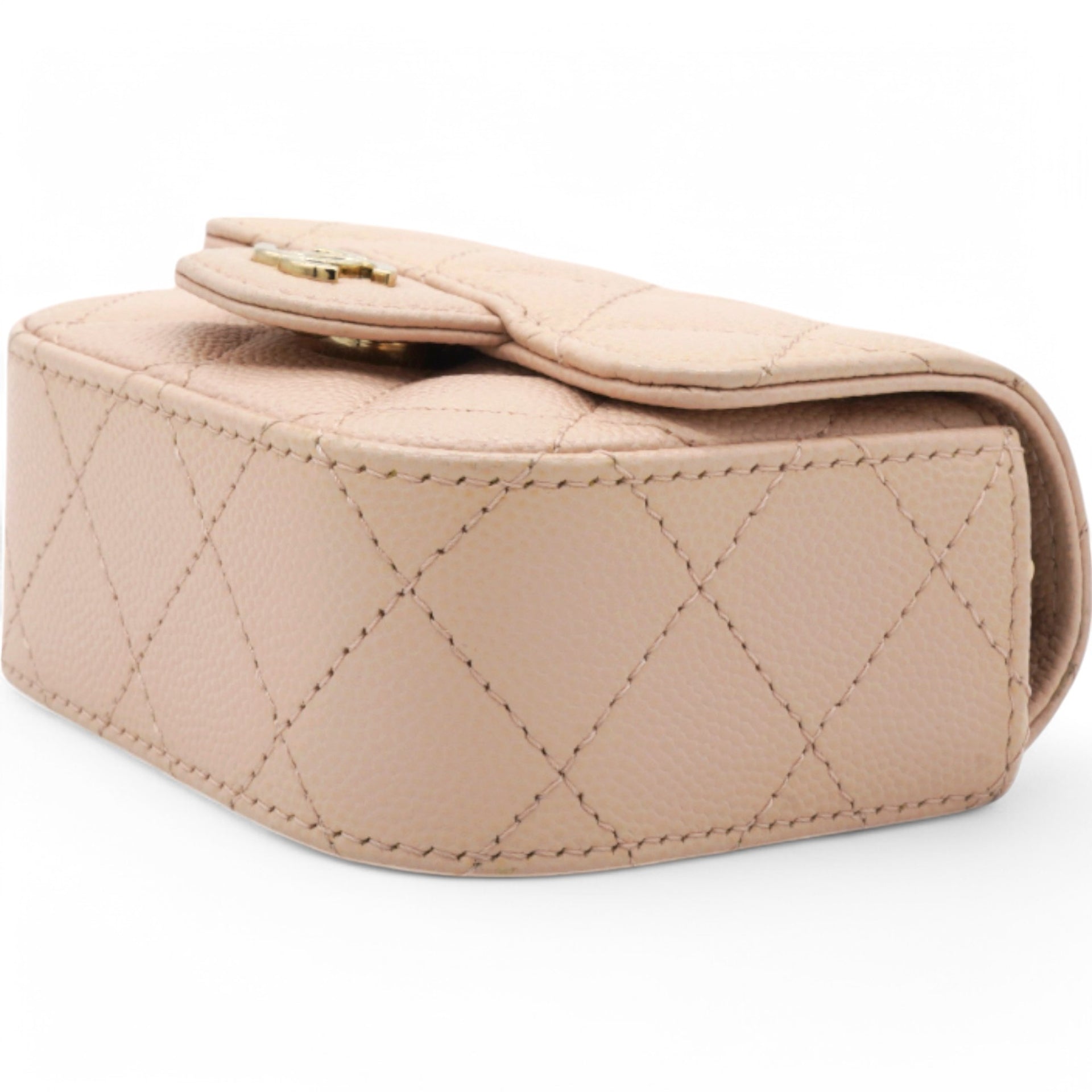 Caviar Quilted Micro Clutch With Chain Light Beige