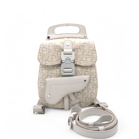 HOMME Oblique Jacquard Calfskin Mini Saddle Backpack Beige