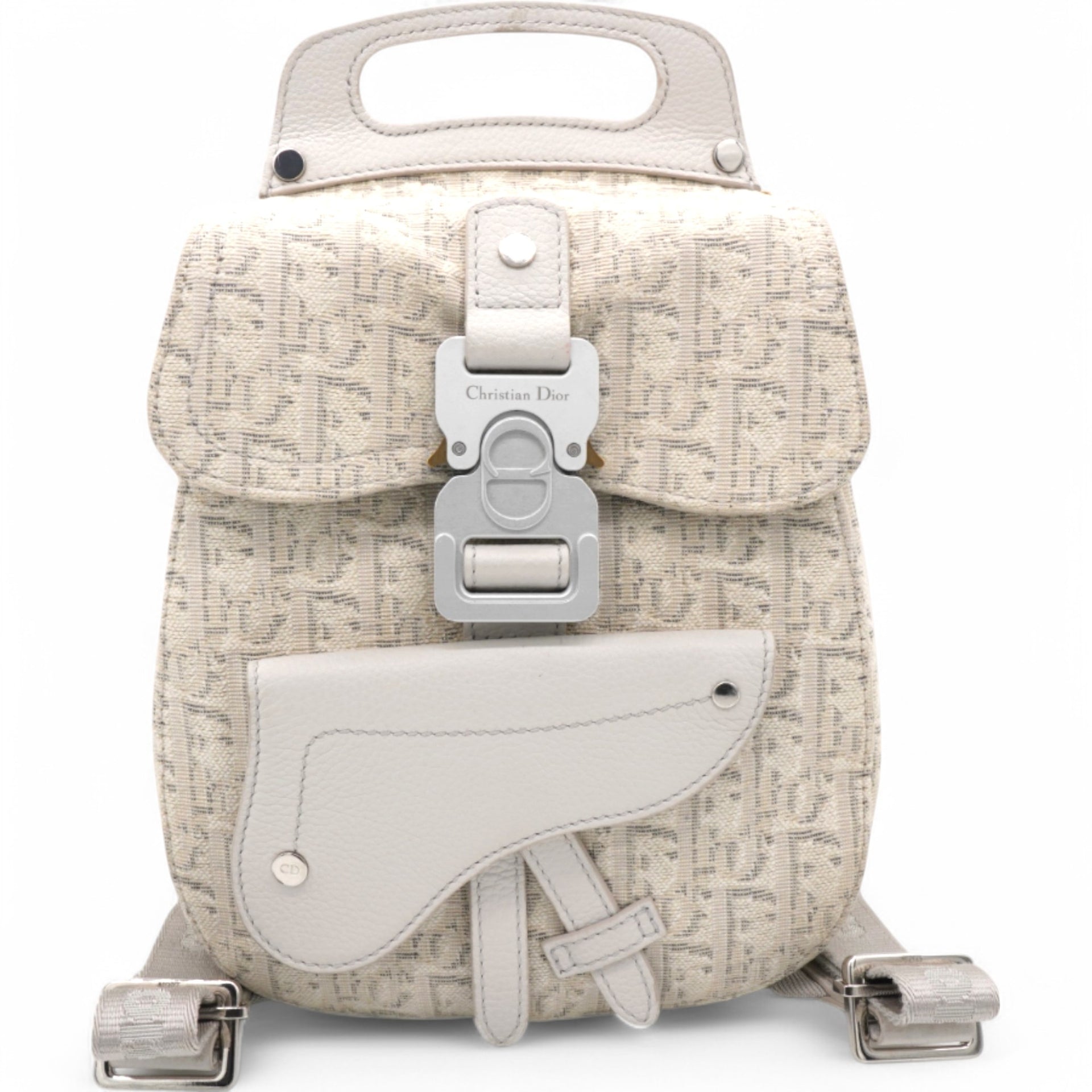 HOMME Oblique Jacquard Calfskin Mini Saddle Backpack Beige