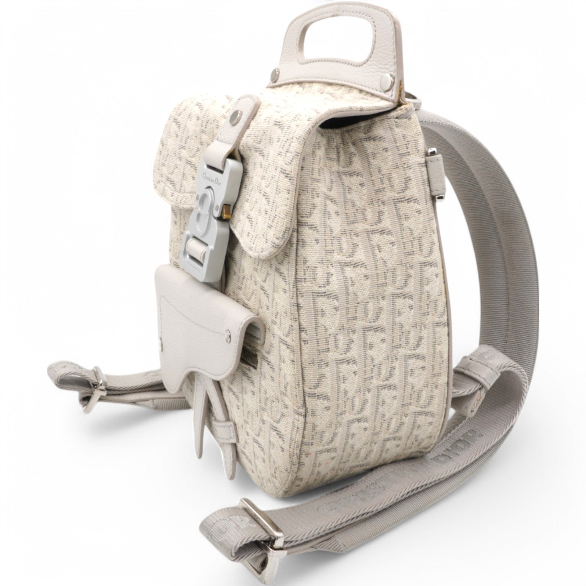 HOMME Oblique Jacquard Calfskin Mini Saddle Backpack Beige