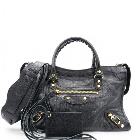 Agneau Classic Gold Hardware Small City Black