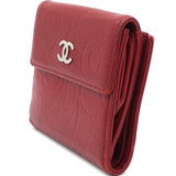 Lambskin Camellia Embossed Medium Wallet Red