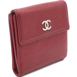 Lambskin Camellia Embossed Medium Wallet Red