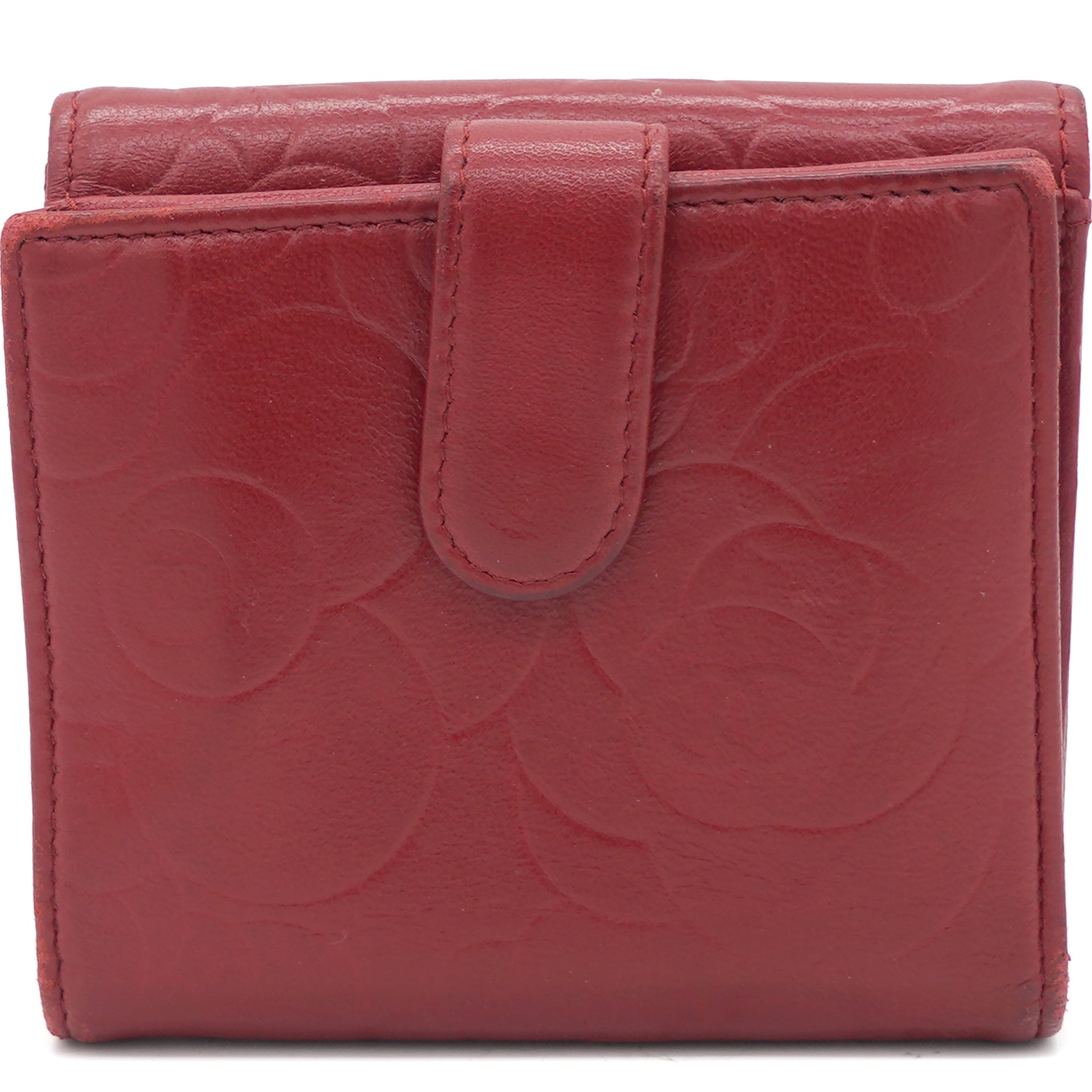 Lambskin Camellia Embossed Medium Wallet Red