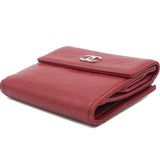 Lambskin Camellia Embossed Medium Wallet Red