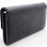 Caviar Camellia Embossed Flap Wallet Black