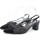 Tweed Satin Cap Toe CC Slingback Pumps Black Grey 38.5