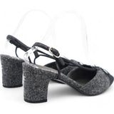 Tweed Satin Cap Toe CC Slingback Pumps Black Grey 38.5