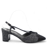 Tweed Satin Cap Toe CC Slingback Pumps Black Grey 38.5