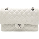 Grey Quilted Caviar Leather Medium Classic Double Flap Bag