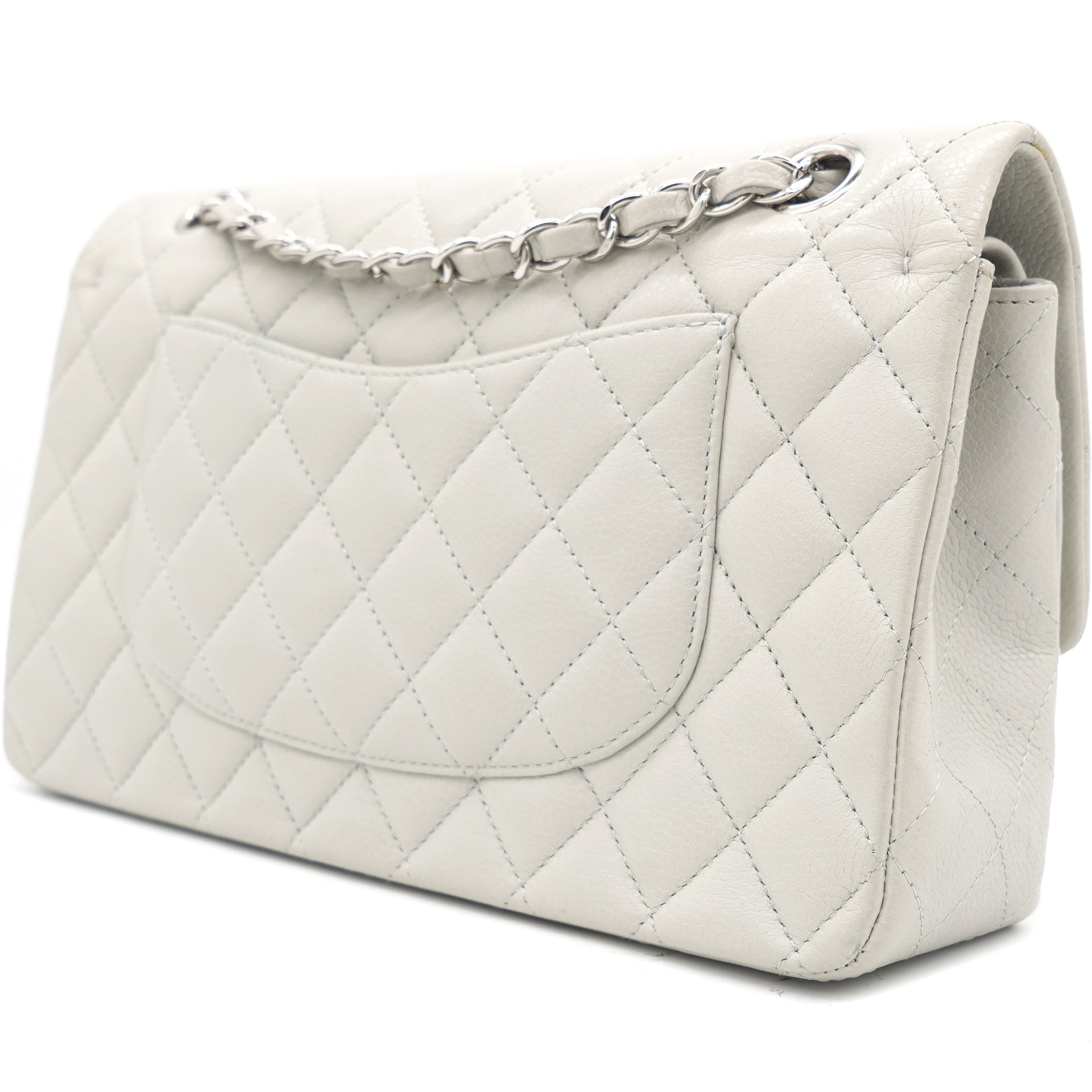 Grey Quilted Caviar Leather Medium Classic Double Flap Bag