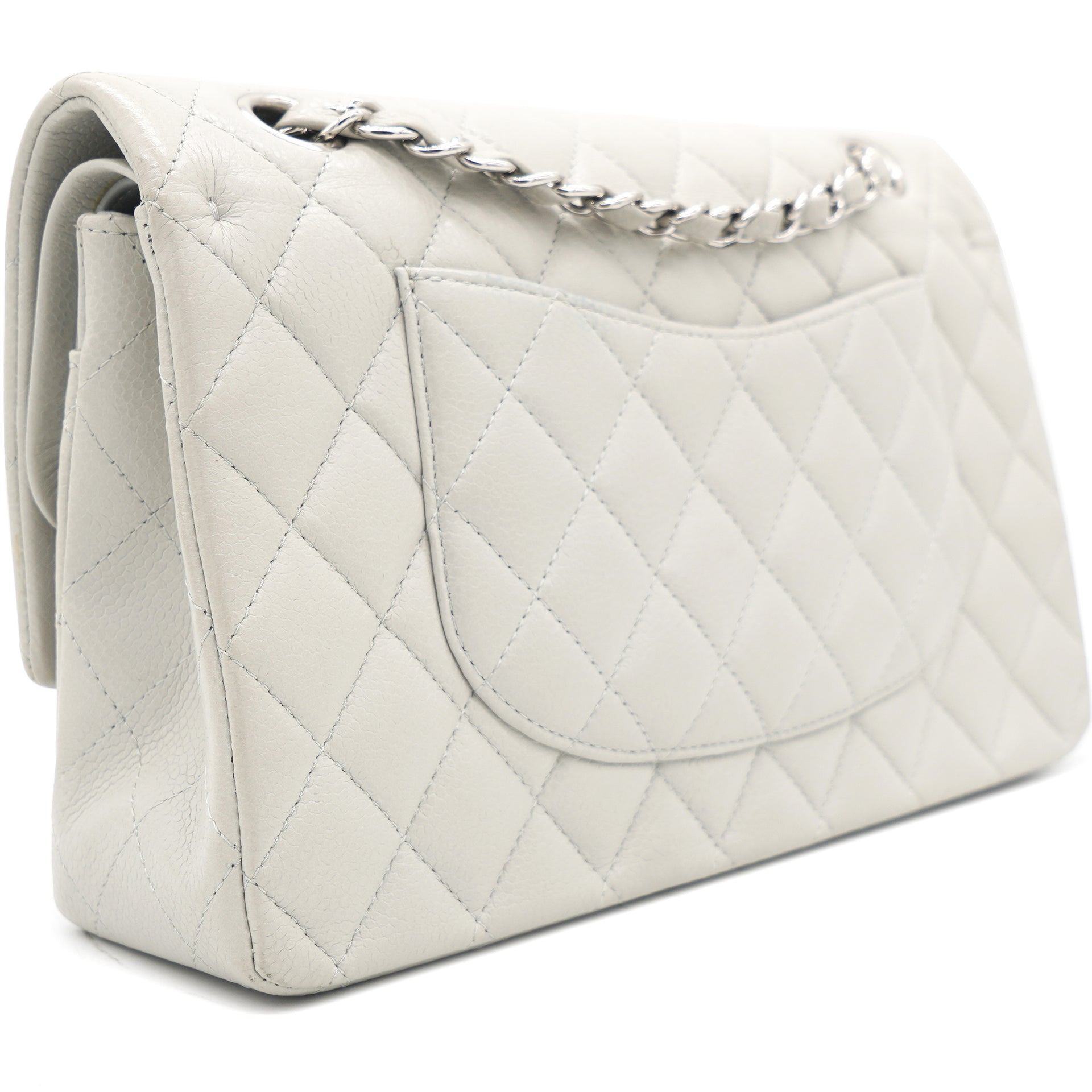 Grey Quilted Caviar Leather Medium Classic Double Flap Bag