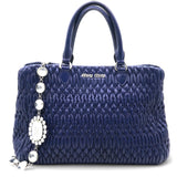 Blue Matelasse Leather Top Handle Bag