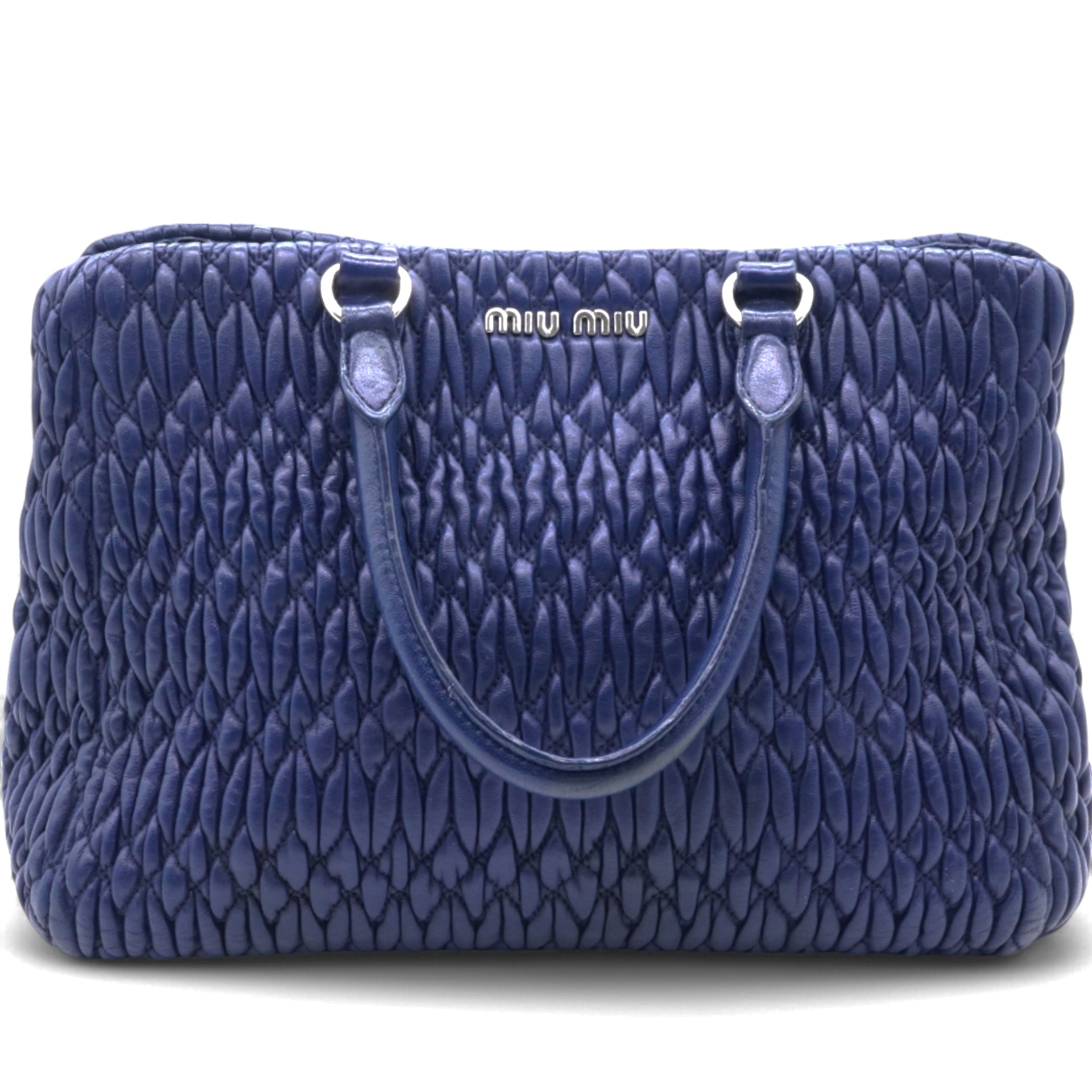 Blue Matelasse Leather Top Handle Bag