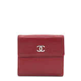 Lambskin Camellia Embossed Medium Wallet Red