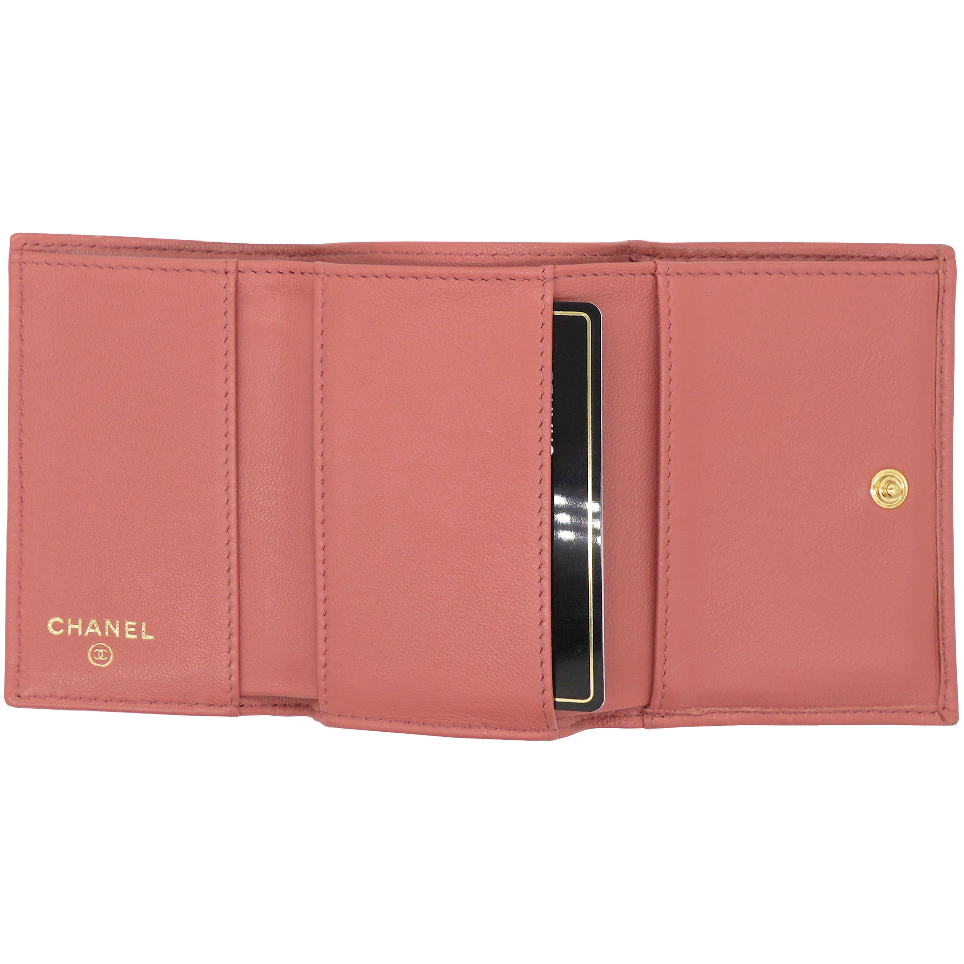 Lambskin Quilted Chanel 19 Tri-Fold Wallet Pink