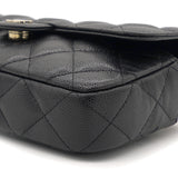 Quilted Black Caviar Wallet Phone Holder Chain Bag