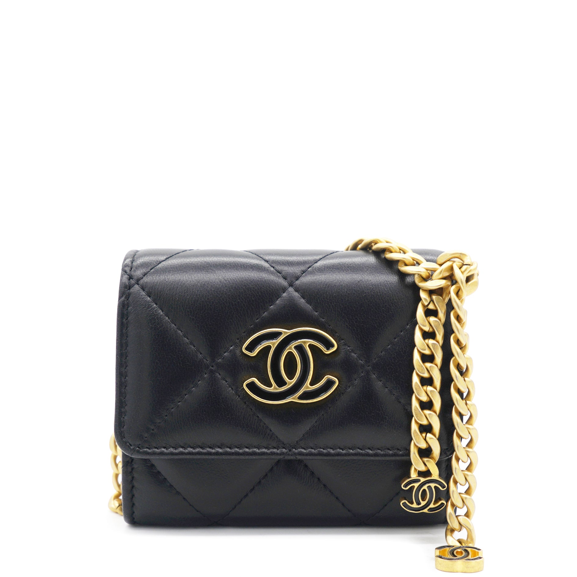 CHANEL 19S Iridescent Pink Caviar Flat Card Holder Light Gold Hardware   AYAINLOVE CURATED LUXURIES