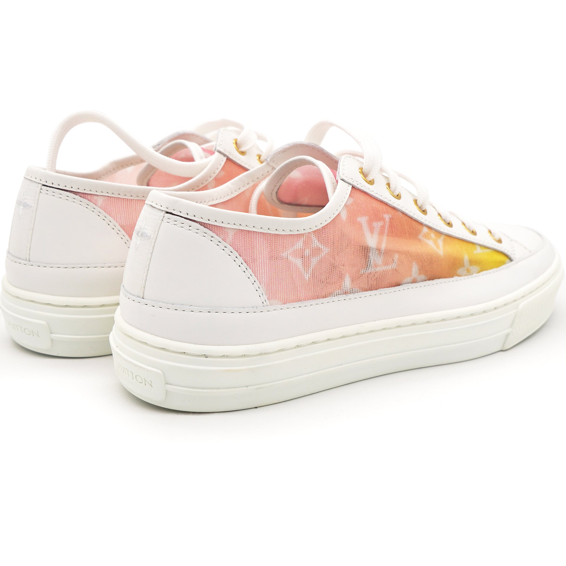 Louis Vuitton Pink/Yellow Monogram Mesh and Leather Low Top