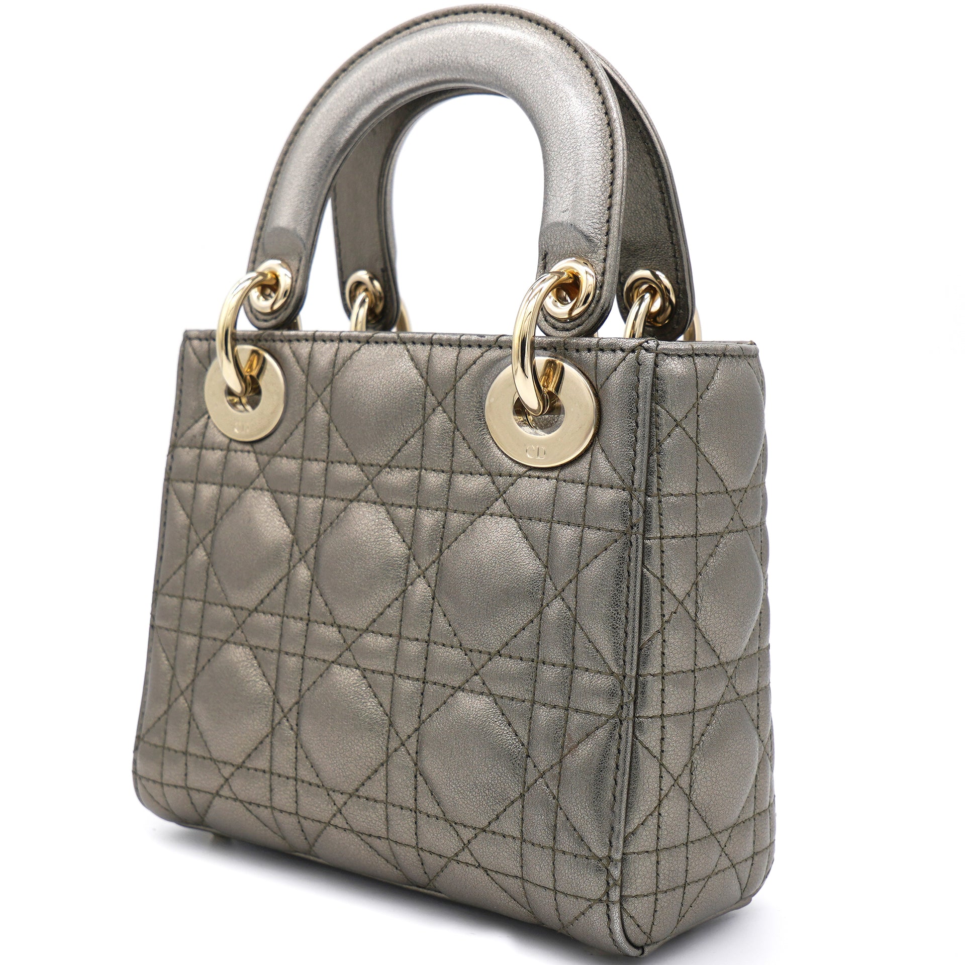 Metallic Cannage Leather Mini Lady Dior Tote