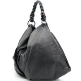 Black Intrecciato Detail Leather Hobo Bag