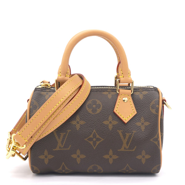 Louis Vuitton Nano Speedy Mini Brown Monogram LV Logo Crossbody Shoulder Bag