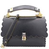 Black Leather Kan I Scalloped Top Handle Bag