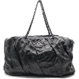 Glazed Calfskin Large Twisted Tote Black