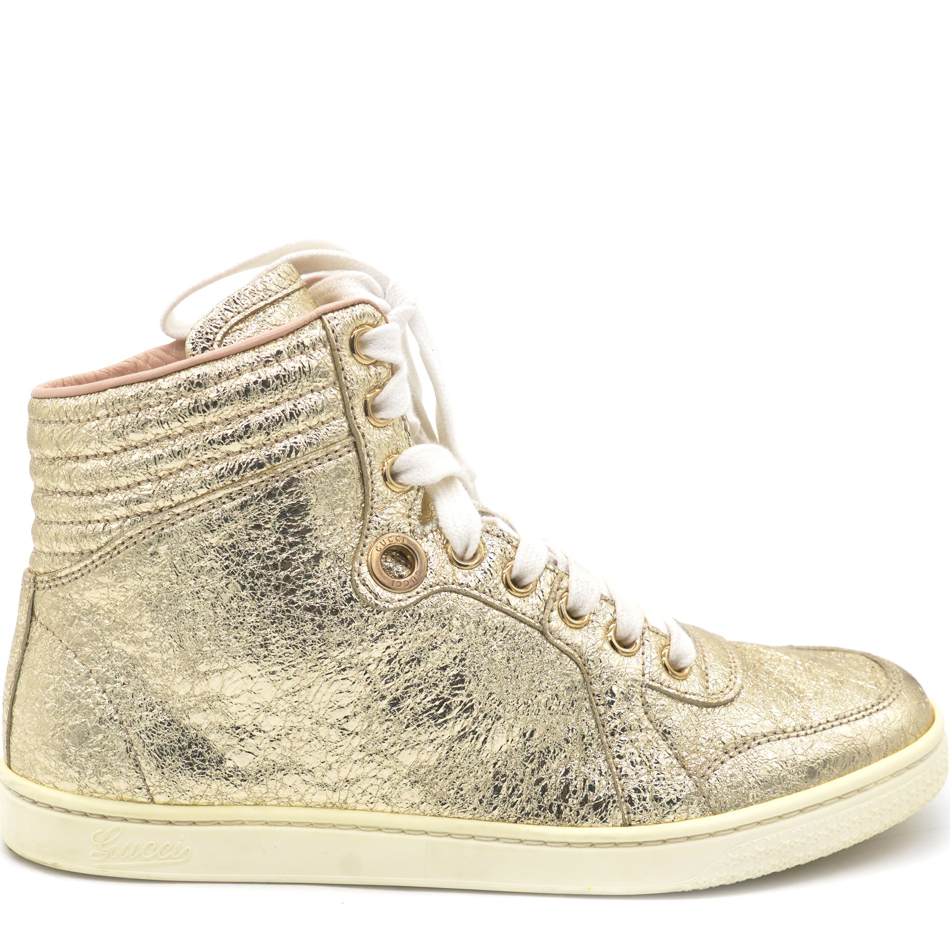 Gucci Metallic Leather High Top Sneakers 35.5 STYLISHTOP