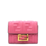 New Fendi Candy Pink Baguette Micro FF Monogram Leather Trifold Wallet