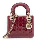 Red Cannage Patent Leather Mini Chain Lady Dior Tote