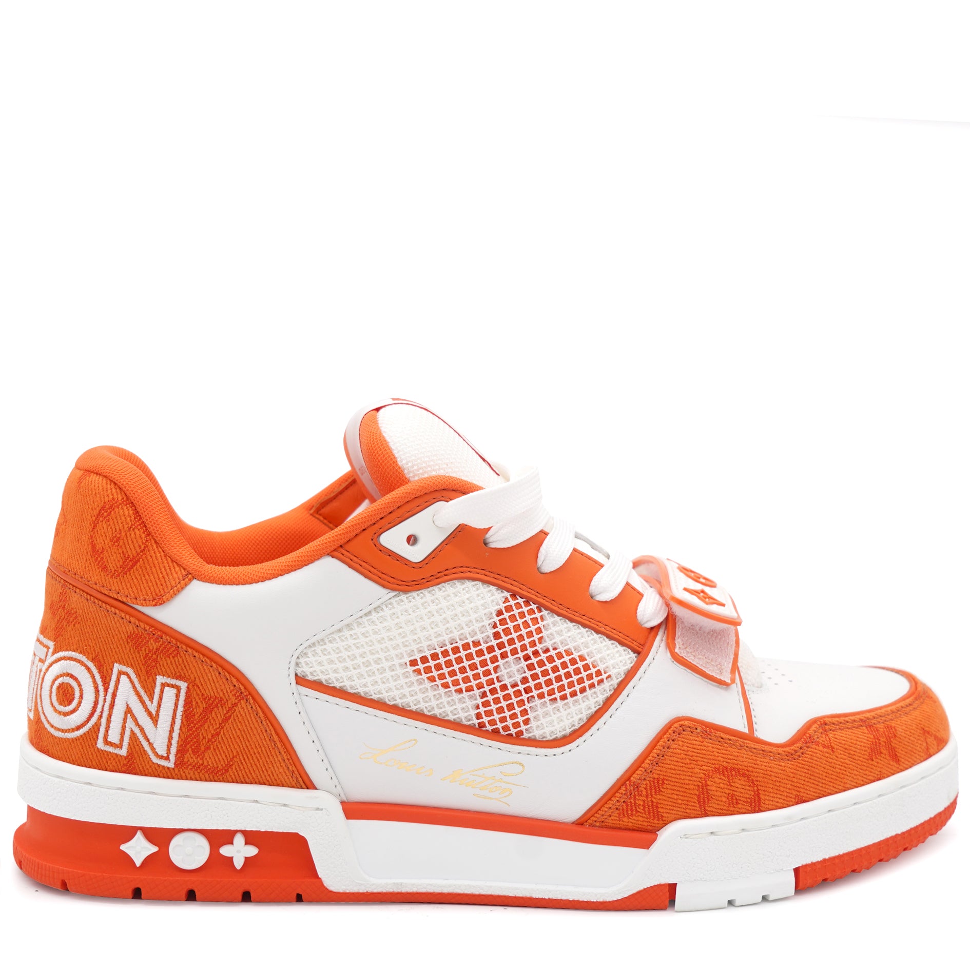 Louis Vuitton LV Trainer Sneaker Monogram Denim with Strap Orange