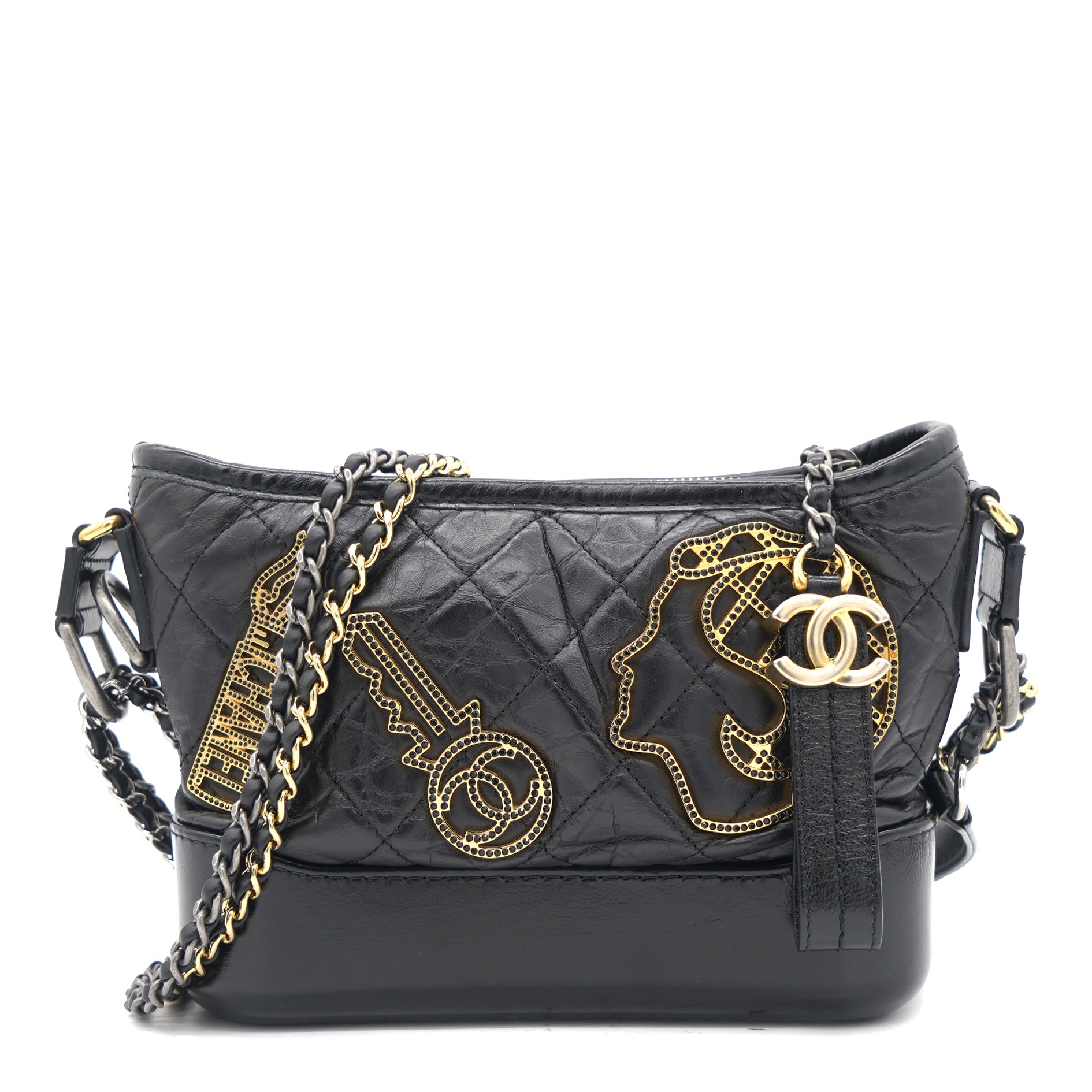Chanel Gabrielle Hobo Bag Quilted Aged Calfskin Beige/Black in