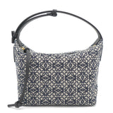 Cubi Anagram Small leather-trimmed logo-jacquard tote Navy