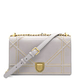 Grey Leather Medium Studded Diorama Flap Shoulder Bag