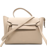 Light Taupe Leather Mini Belt Top Handle Bag