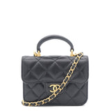 Black Quilted Leather Nano Top Handle Square Classic Flap Bag