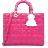 Large Lady Dior Lambskin Hand Bag Pink