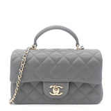 Lambskin Quilted Mini Top Handle Rectangular Flap Grey