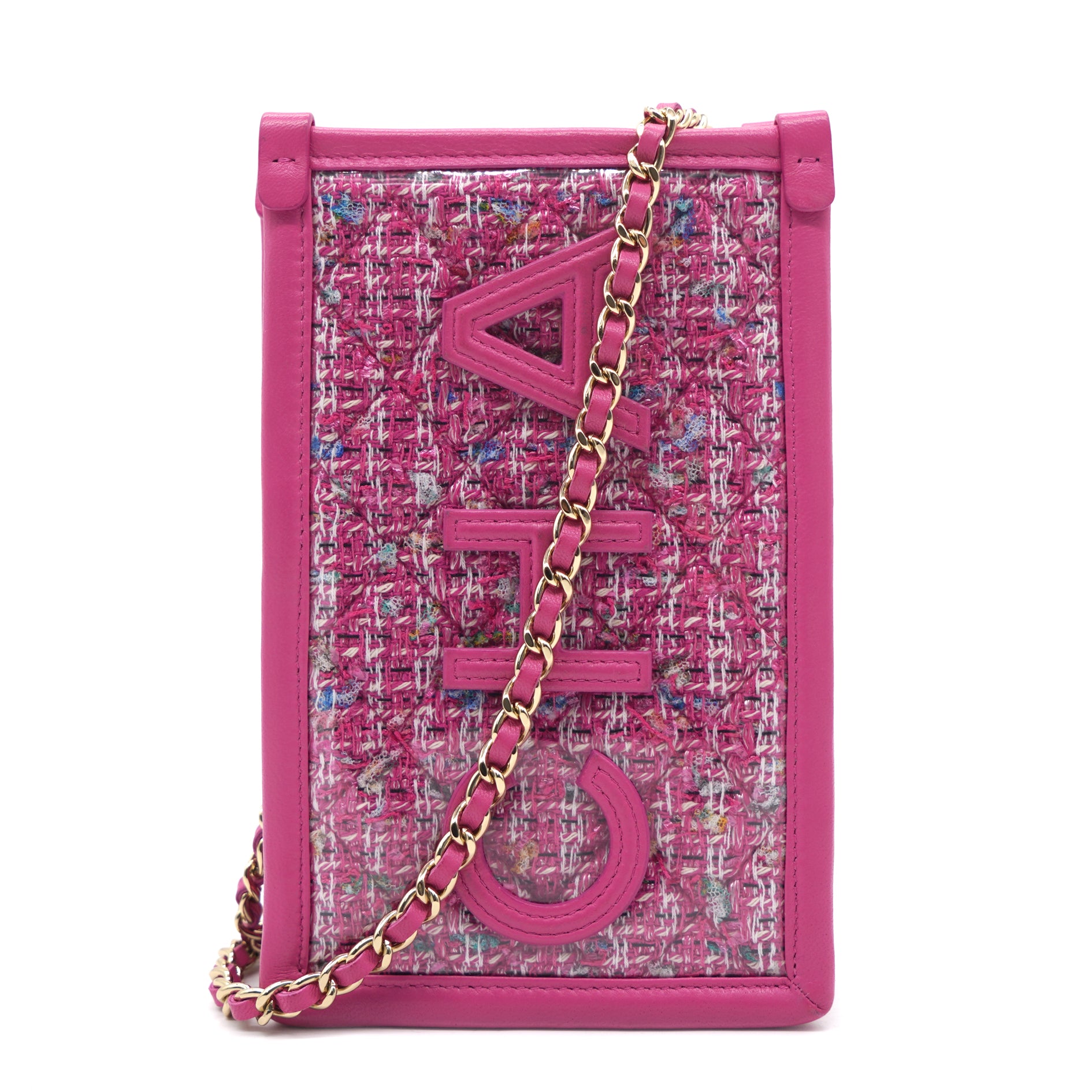 Pink Chanel CC Tweed Phone Case Crossbody Bag  Designer Revival