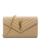 Beige Matelasse Leather Monogram Envelope Wallet on Chain