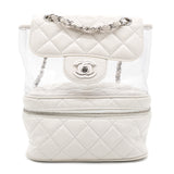 Classic Flap Crumpled Vanity and Resin White Leather Pvc Backpack