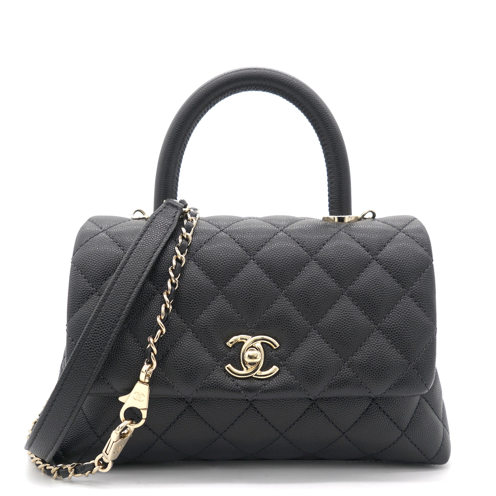 Chanel Black Quilted Caviar Leather Mini Coco Top Handle Bag Chanel