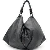 Black Intrecciato Detail Leather Hobo Bag