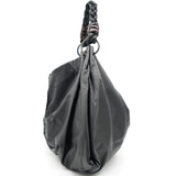 Black Intrecciato Detail Leather Hobo Bag