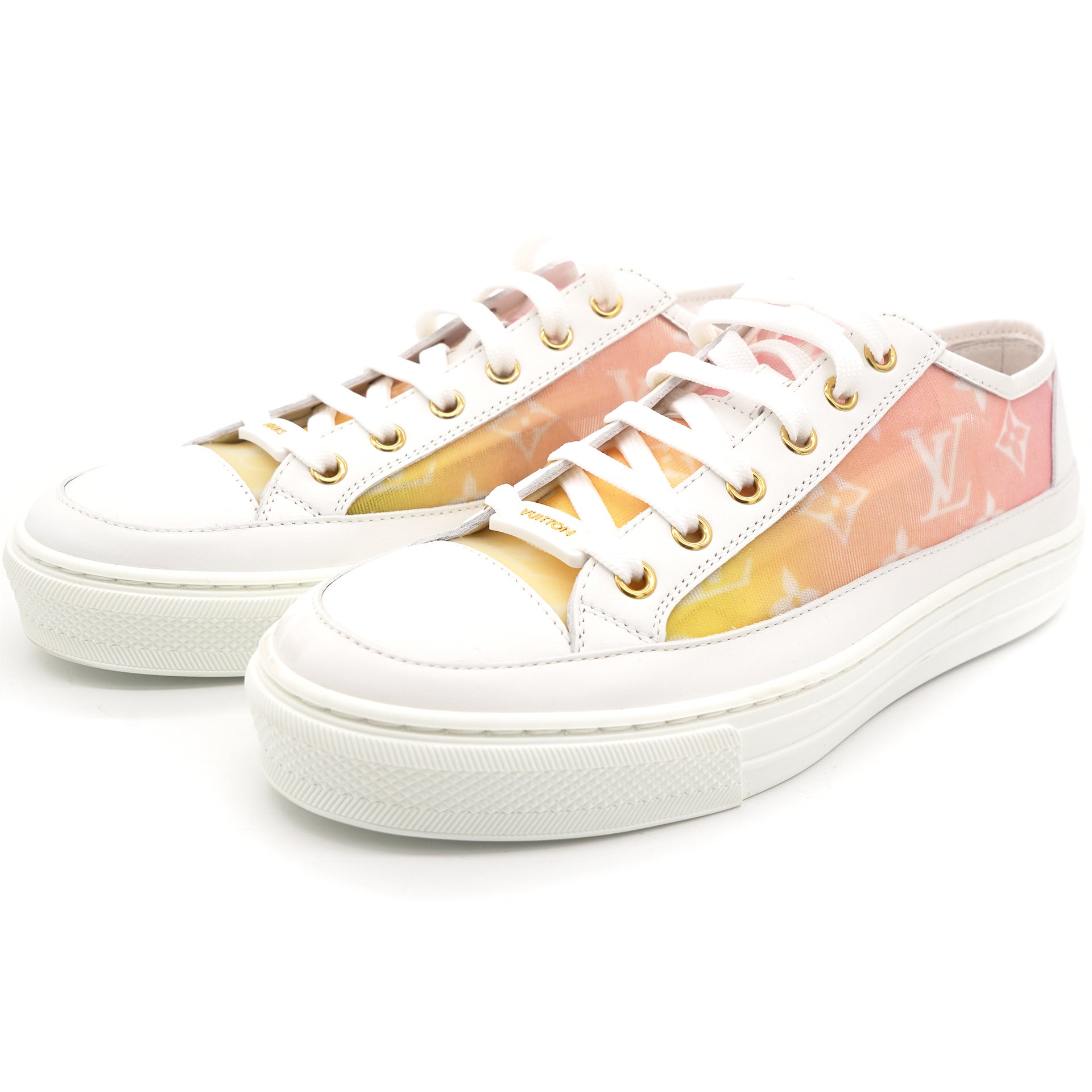 Louis Vuitton White/Pink Mesh and Leather Stellar Sneaker Mules