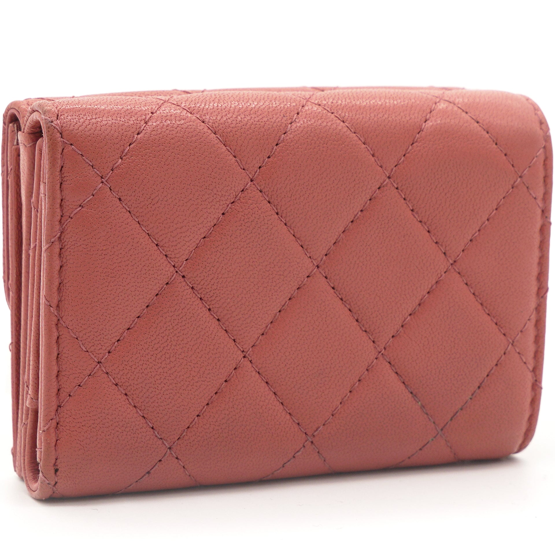 Lambskin Quilted Chanel 19 Tri-Fold Wallet Pink